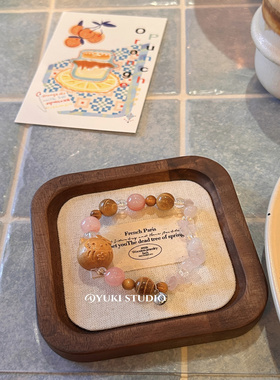 小花Kitty檀木编织串珠手链复古百搭可爱设计情侣闺蜜手串ins小众