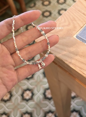 ins蓝色水晶碎银小鱼手链轻奢小众精致百搭高级手串2025新款