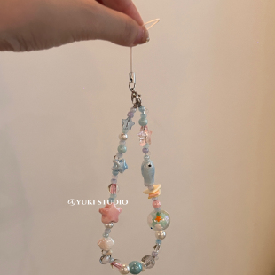 ins夏日海洋小鱼陶瓷星星手机串珠挂饰ccd相机手机链挂件清新链条