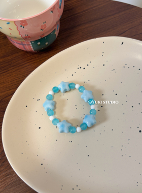 蓝色星星景德镇陶瓷手串新中式礼物古风串珠手链女饰品小清新文艺