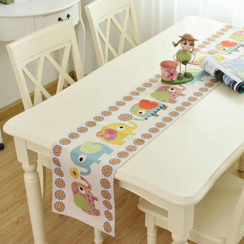 北欧创意卡通可爱餐桌布艺电视柜旗茶几垫布台布盖巾桌旗床旗