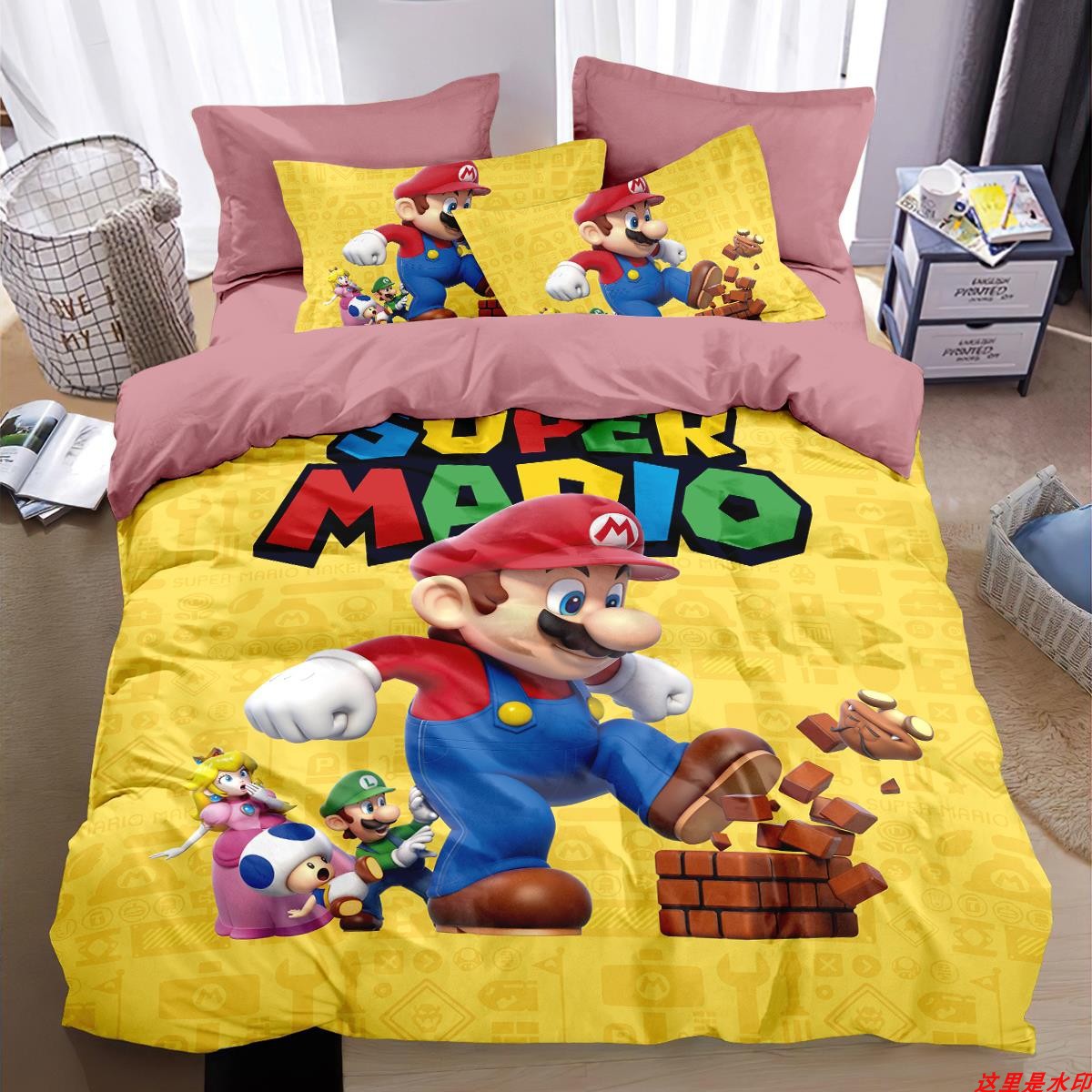 纯棉马里奥四件套全棉超级玛丽游戏可爱床单被套床上用品可定制