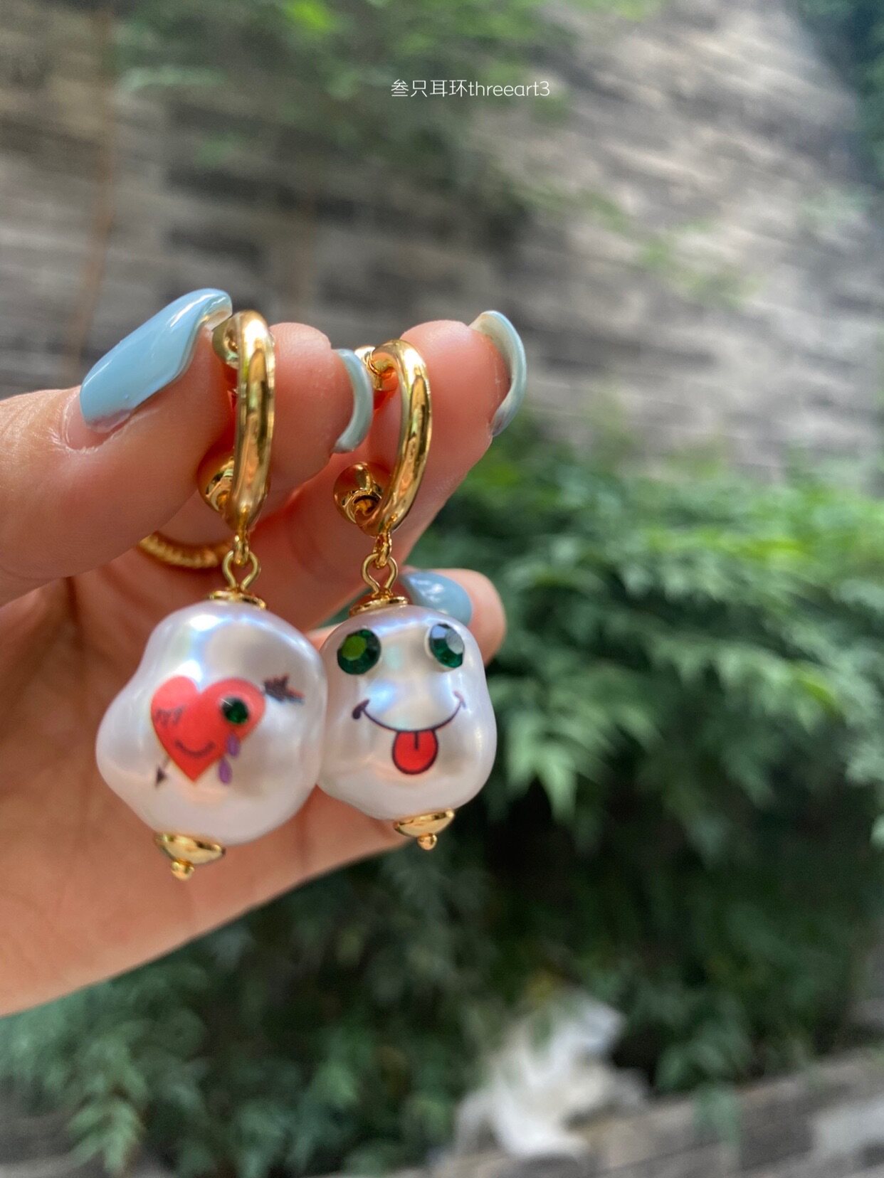 3art 高版本童趣safsafu爱心吐舌头玫瑰复古巴洛克珍珠搞怪耳环