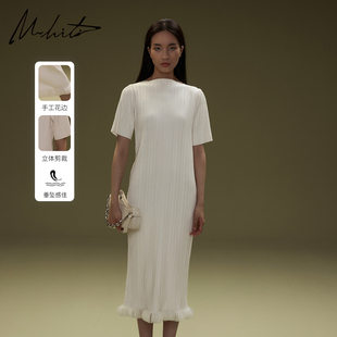 长连衣裙25秋冬新款 压褶短袖 M.HITI锡瑅修身 H3L032M 商场同款