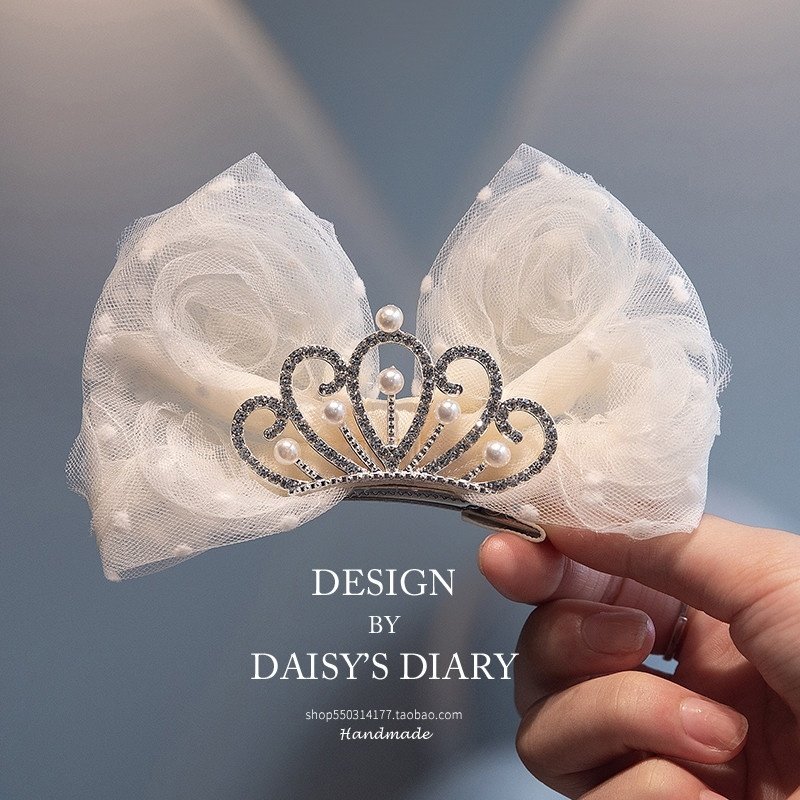 女童皇冠头饰公主蝴蝶结发夹小女孩周岁发饰宝宝生日儿童珍珠发卡