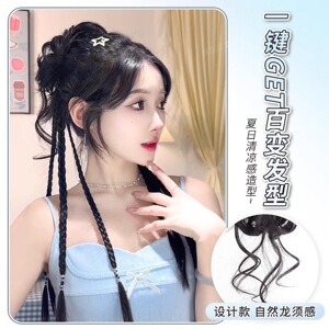 高马尾丸子头假发假发圈蓬松自然花苞头龙须丸子头半扎麻花拳击辫