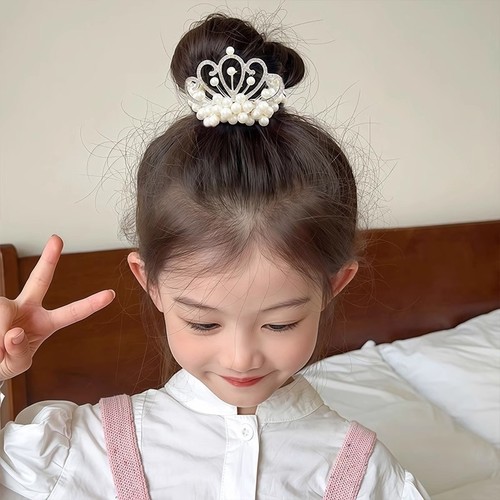 儿童仿珍珠公主皇冠发圈宝宝高弹丸子头发绳女童头绳皮筋头花头饰