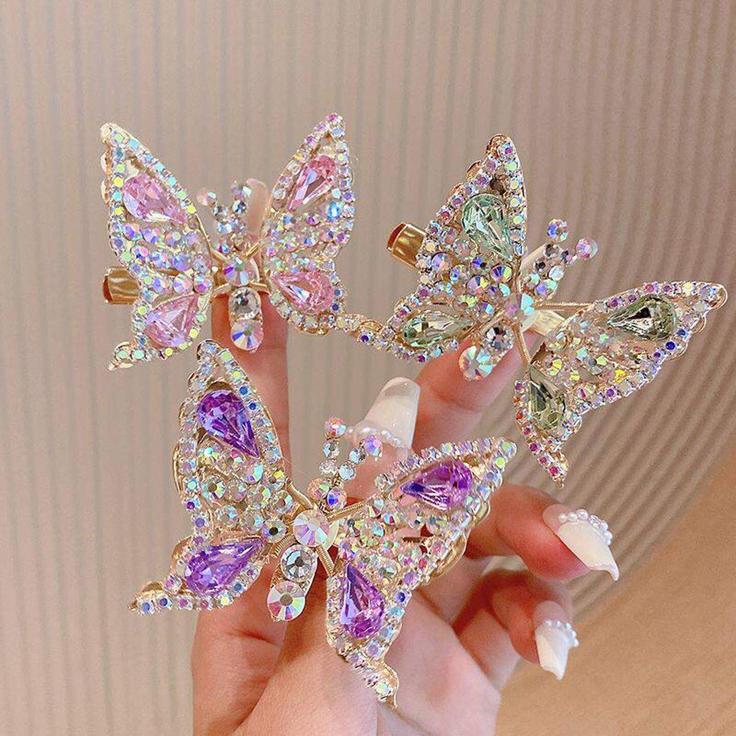 儿童蝴蝶结发夹网红会动的立体发卡女童古风超仙流苏汉服流苏头饰