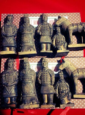 兵马俑摆件陶俑五件套黑色泥俑秦俑西安旅游工艺纪念品特色送老外