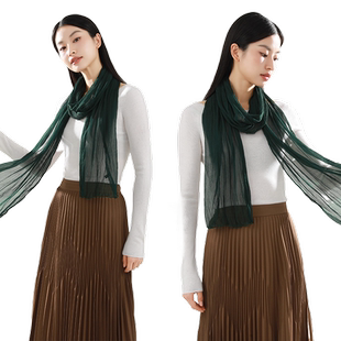 高档100%桑蚕丝巾女时尚休闲妈妈真丝围巾洋气百搭披肩墨绿色纱巾