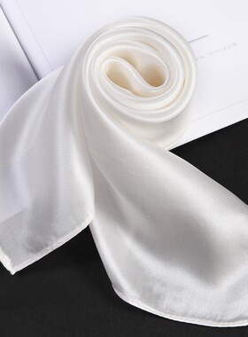 53x真丝小方巾女纯白色100%桑蚕丝丝巾保暖护脖子围脖秋冬护颈巾