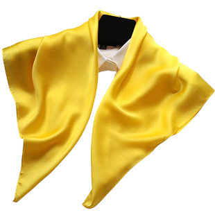 轻奢高档桑蚕丝中小方巾女明黄色真丝丝巾春秋冬季保暖正方形围巾