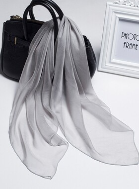 丝巾女小方巾纯真丝围巾2026年春夏护脖子颈椎头巾浅灰色妈妈颈巾