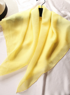鹅黄色真丝方巾女薄款丝巾纯色春夏遮阳防晒秋冬系脖围脖披肩外搭