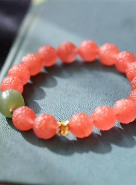 女款冰红南红11mm回纹珠串珠形优美别致南红手中国风链淘宝热款