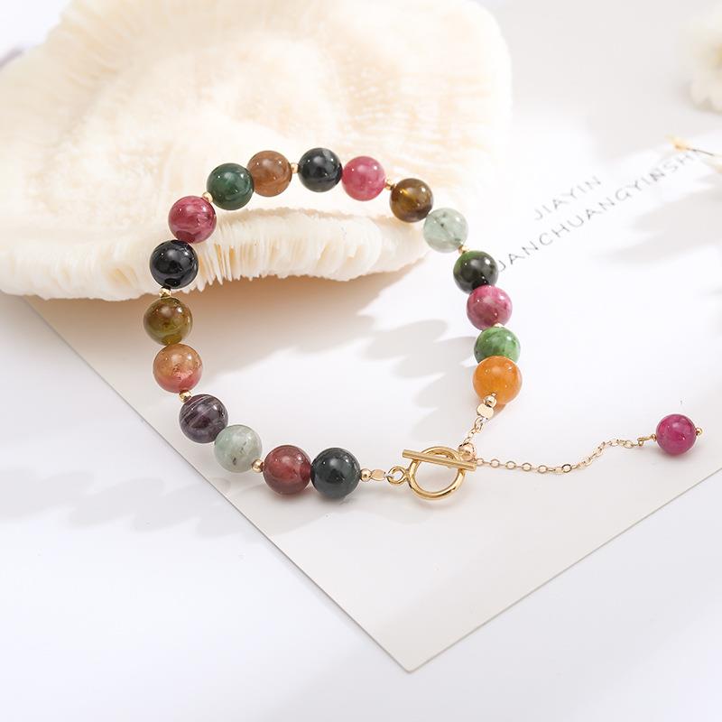 巧恩天然碧玺手链女14k包金单圈西瓜巴西水晶手串diy饰品