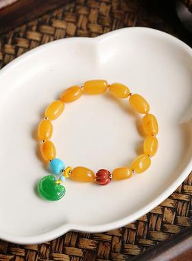 厂家直销天然蜜蜡随行手链吊平安锁保平安福运经典款蜜蜡手串