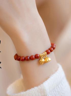 两世欢南红玛瑙手链女生满肉柿子红古法银镀金礼生日简约故宫红