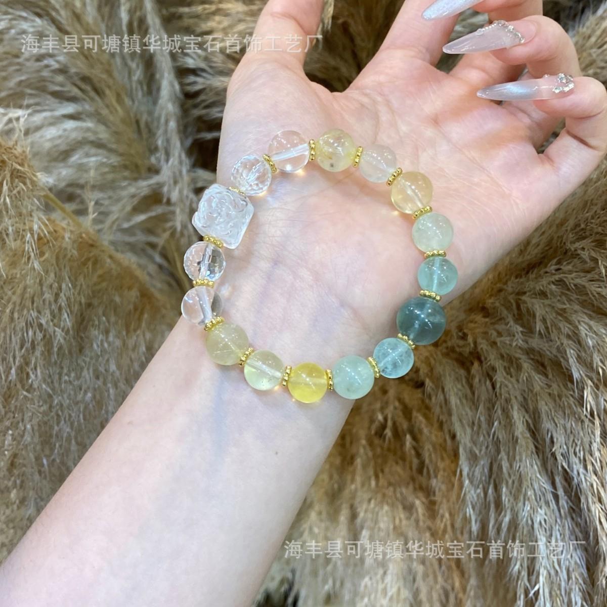 巧恩百搭设计感手串五行木天然葡萄石萤石金发晶白水晶九尾狐