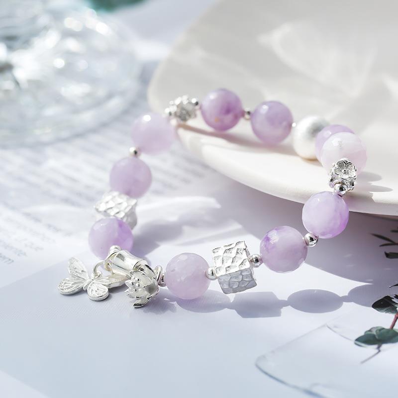 巧恩厂家直销天然水晶紫玉手链s925纯银紫水晶手串蝴蝶饰品