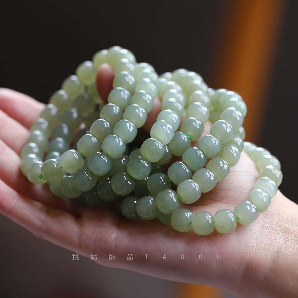 典润珠宝 天然和田玉老型珠10mm女手串单圈大颗粒素珠款 保品