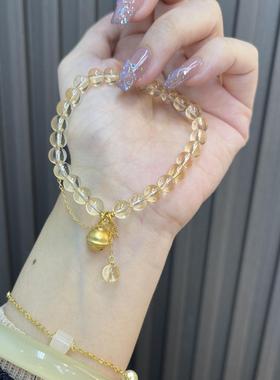 天然黄水晶手链玻璃体铃铛乐字S925银新中式原创设计手串中国风