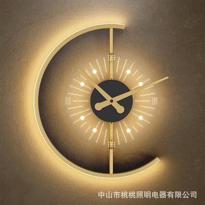 现代创意壁灯简约卧室床头灯轻奢客厅背景墙个性壁挂带时钟装饰灯