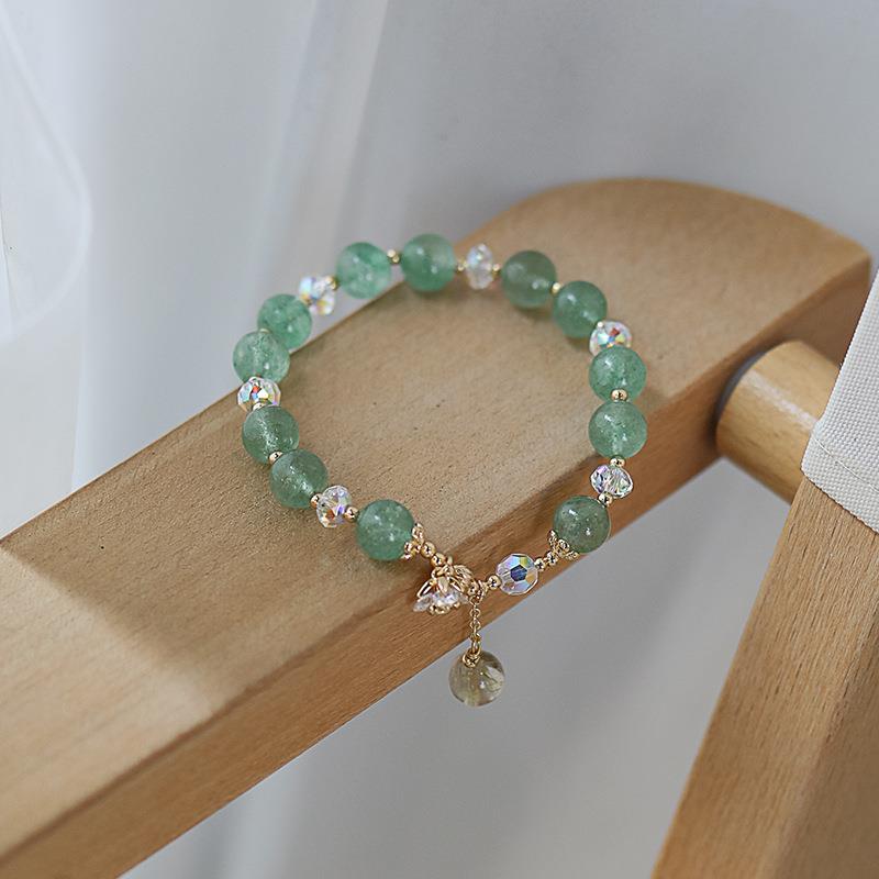厂家奥地利水晶手链女天然绿草莓晶金发晶串珠手串