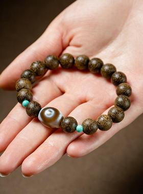 柬埔寨蚂蚁沉香手串10mm单圈DIY女款三眼玛瑙手链文玩佛珠饰品