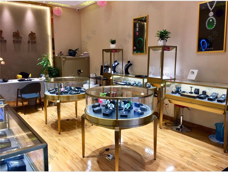 高档圆形珠宝柜新款首饰展示柜中岛玻璃柜台首饰钻石翡翠展柜定做