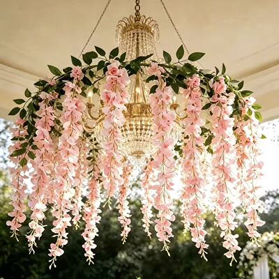 跨境婚庆装饰塑料仿真紫藤花垂吊藤条商场布置绿化植物现货
