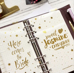 活页板原创烫金6孔活页手帐A6分隔页today尺/周月透明PVC分隔