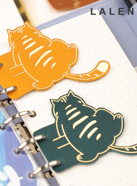 LALENTO真皮MBOX植鞣革烫金喵喵A5A6A手帐本活页手工索引分隔页