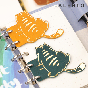 LALENTO真皮MBOX植鞣革烫金喵喵A5A6A手帐本活页手工索引分隔页