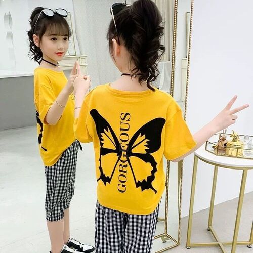 Girls' suit net red summer dress new style foreign style fashion Korean version trend big children's suit trend