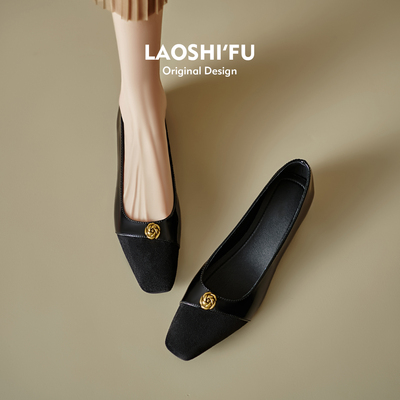 2025春季新款真皮浅口粗跟单鞋女