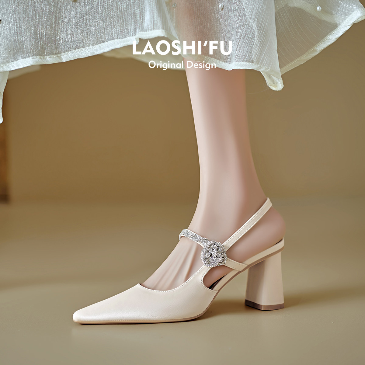 羊皮版！法式尖头粗跟包头凉鞋女2025新款夏季后空玛丽珍高跟单鞋