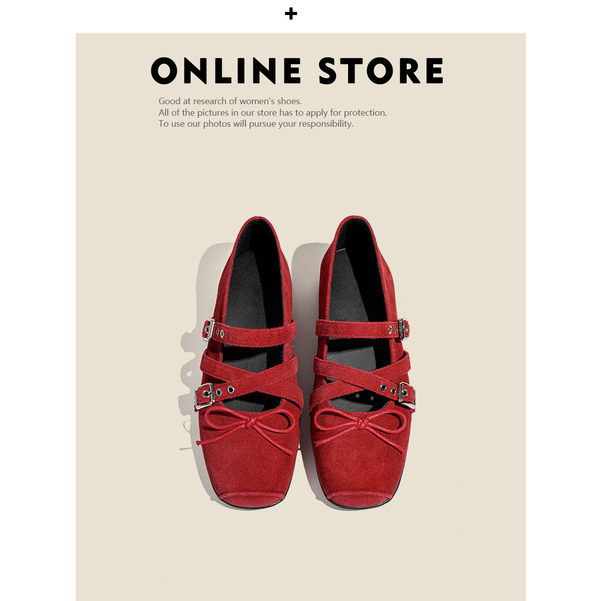 真皮版！方头红色芭蕾舞鞋女春季浅口蝴蝶结复古玛丽珍鞋平底单鞋