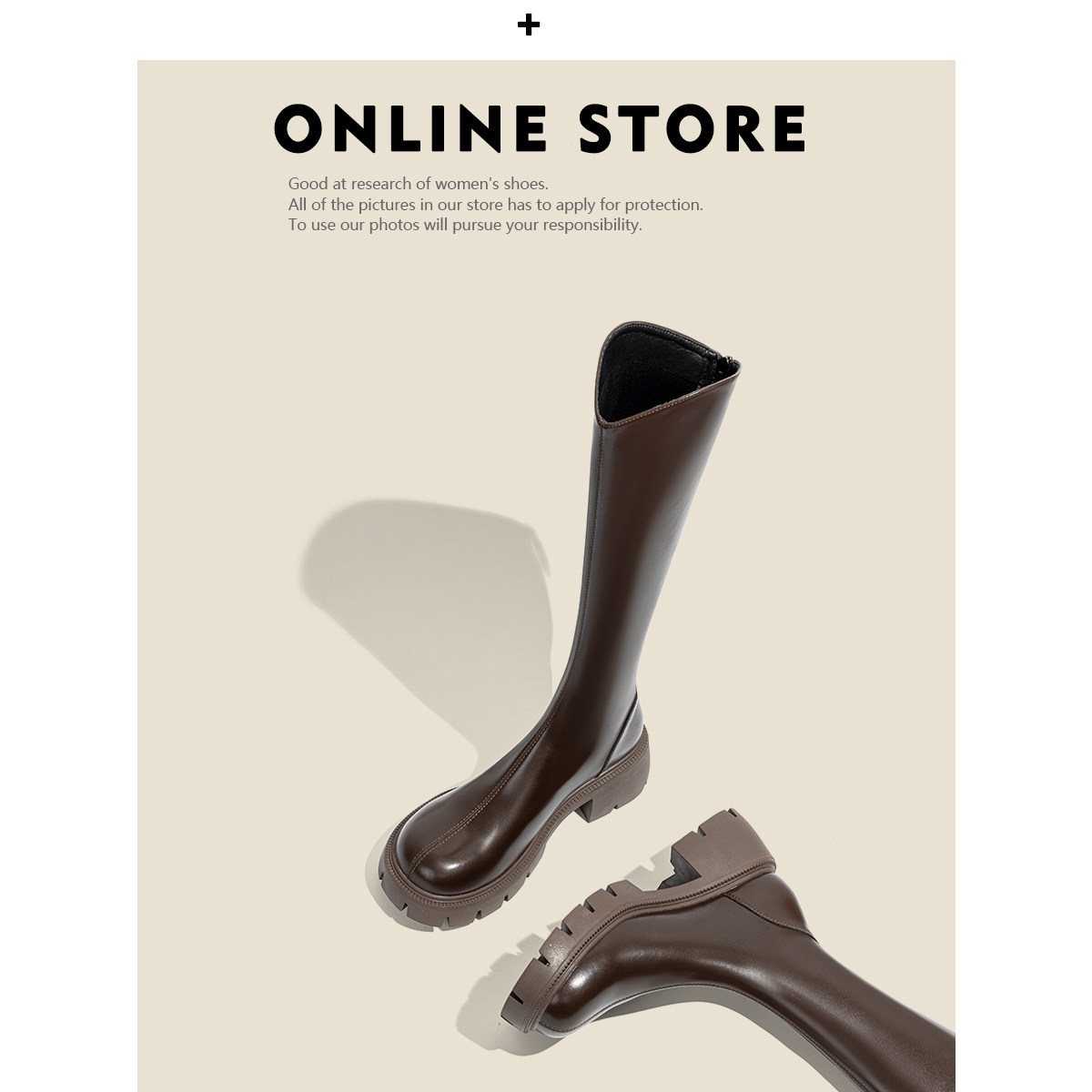 老师傅手工定制真皮厚底V口长筒靴女显瘦长靴粗跟高筒靴子骑士靴