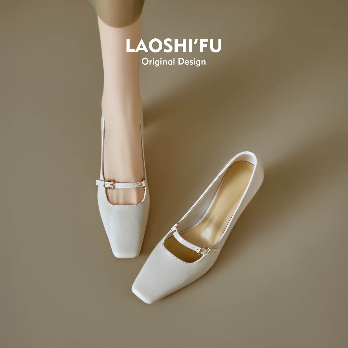 羊皮版~法式方头粗跟浅口单鞋女2026新款温柔配裙子高跟玛丽珍鞋