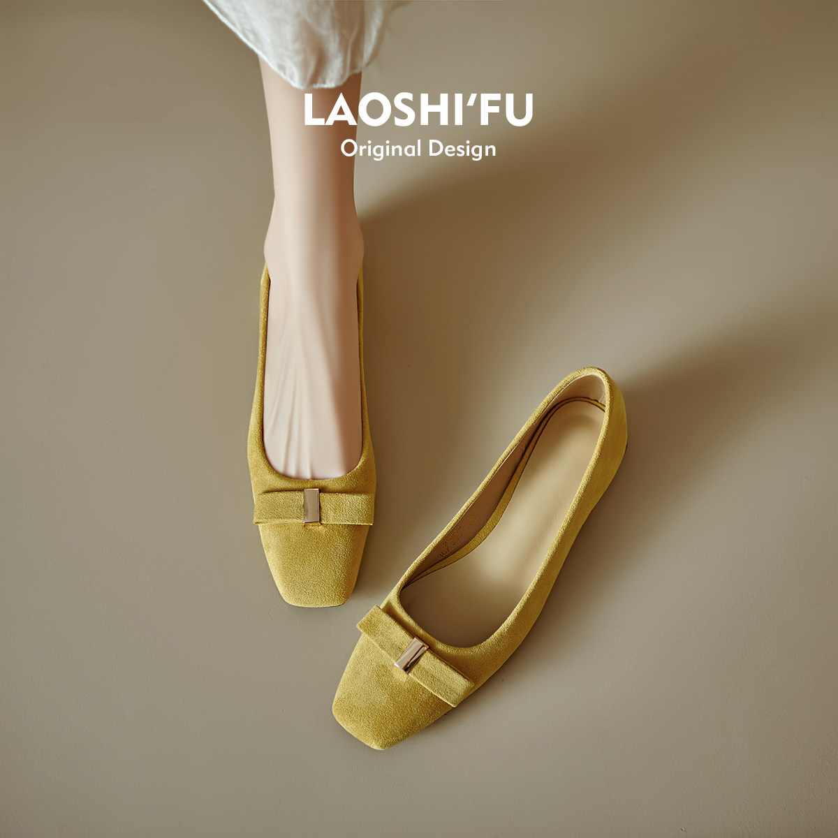 羊皮版！法式蝴蝶结方头粗跟单鞋女2025春新款气质浅口通勤工作鞋