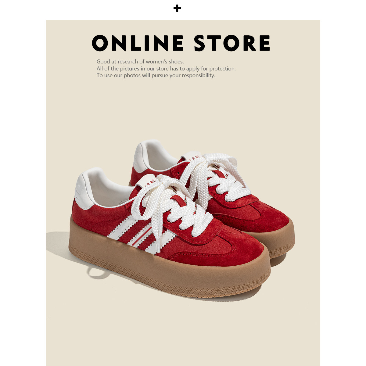 老师傅手工定制真皮厚底红色德训鞋女运动阿甘鞋百搭休闲板鞋单鞋