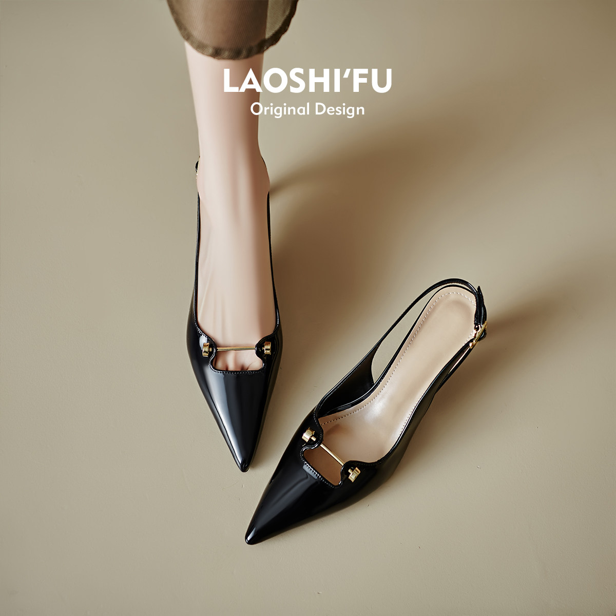 羊皮版！法式一字带包头凉鞋女2025夏季新款气质尖头细跟高跟鞋