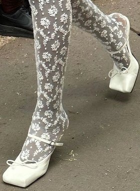 肯豆刘雯同款白色高跟鞋女24新款方头蝴蝶结芭蕾舞玛丽珍鞋凉拖