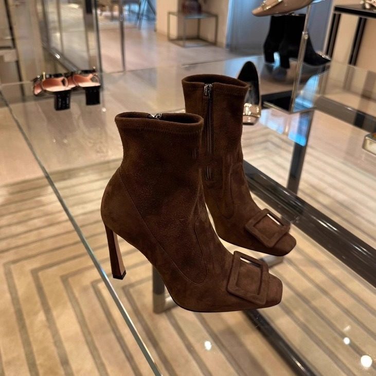 绒面方扣细跟10cm短靴女25秋冬侧拉链棕色弹力袜靴方头高跟时装靴,女鞋,时装靴,淘宝优惠券,粉丝福利购,淘宝优惠卷