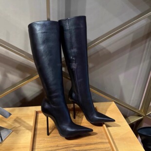 米西家2025秋冬新款尖头高筒靴子女细高跟鞋不过膝长靴瘦瘦靴子