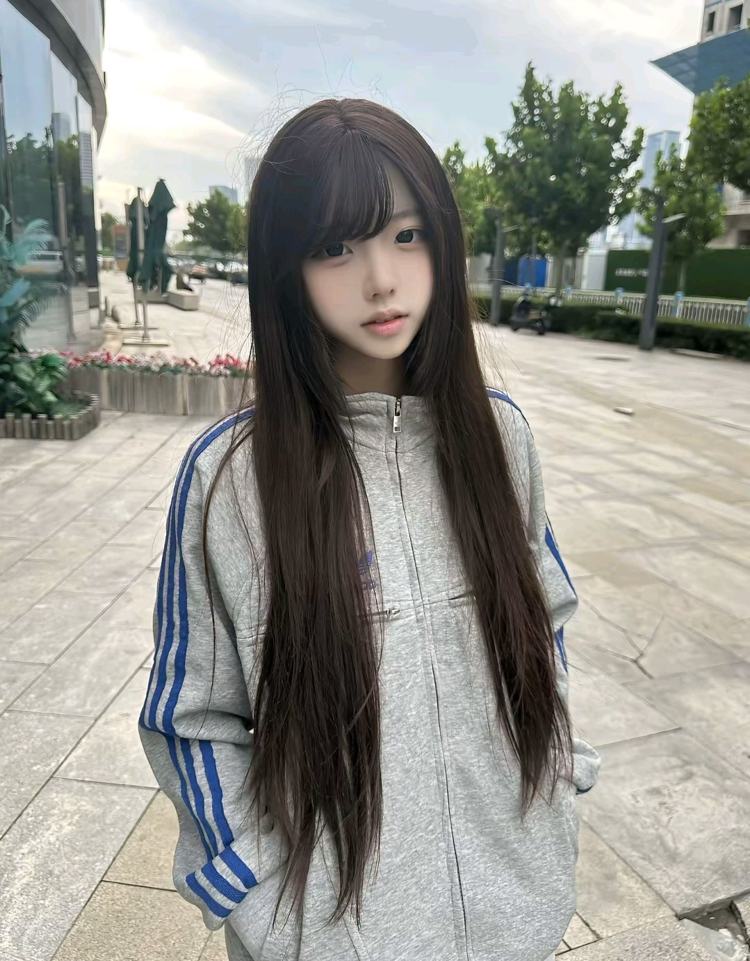 新款韩系复古灰蓝三条杠外套运动休闲立领卫衣男女同款校园风学生