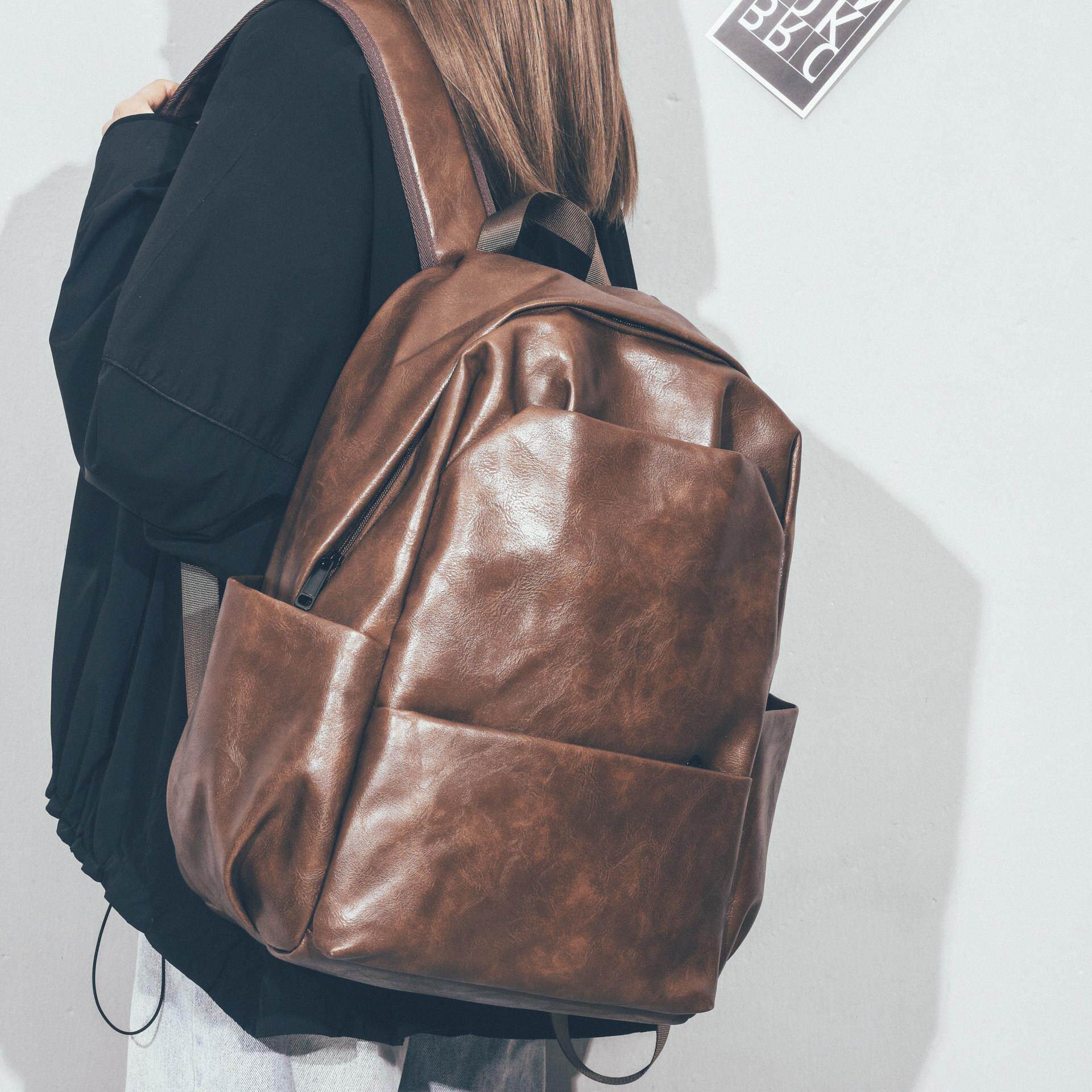 Daben Widod双肩包女士书包皮质美式复古大学生简约通勤旅行背包