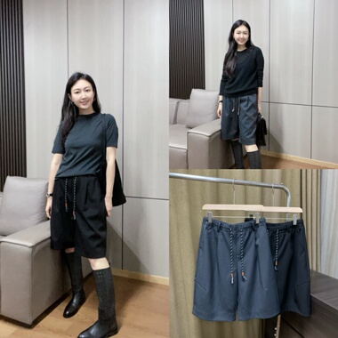 丽的城29830松紧腰抽绳休闲中裤