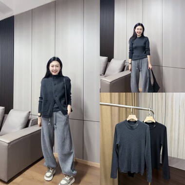 丽的城5736领口刺绣螺纹长袖打底衫针织衫